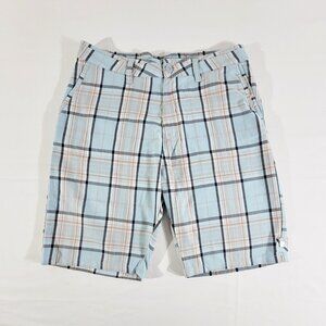 LN QUIKSILVER Men's 32 (Actual 33" x 10") Plaid Chino Shorts Surf Blue & Orange